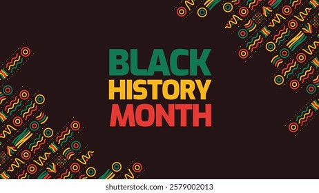 Black History Month social media web banner, African American history celebration, February awareness celebration banner, with geometric pattern, Juneteenth Independence Day banner template