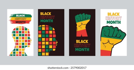 Black History Month social media post banner, Instagram story template. African American history celebration, February awareness celebration banner, with geometric pattern, Juneteenth Independence Day