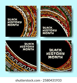 Black History Month social media post banner, African American history celebration, February awareness celebration banner, hand drawn pattern, Juneteenth Independence Day square banner.