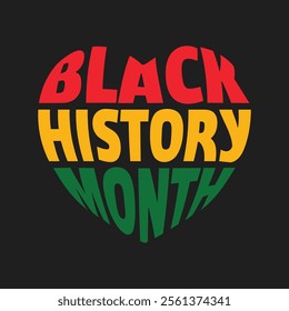 Black History Month sticker, label, tag with colorful text on heart icon. Banner, poster, template for celebrating black history month in February. Africa American national holiday in USA and Canada.