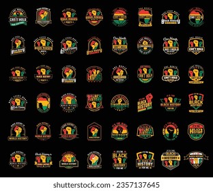 Black history month t shirt design mega bundle with typography black history quote and vector shape