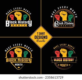 Black history month t shirt design bundle template set with black history quote and vector shape