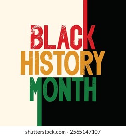 Black History Month template design with red, yellow and green typography vector illustration. African American cultural celebration banner, poster, greeting card.