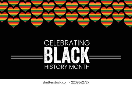 Black history month Text with Colorful Hearts Pattern. American Africans History Celebration vector illustration