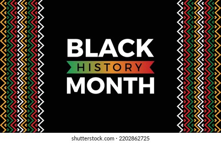 Black history month text with creative pattern over black background, BHM vector illustration