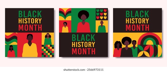 Black history month is a time to celebrate the contributions of African Americans to American society. The posters feature colorful illustrations of people and symbols representing the diversity