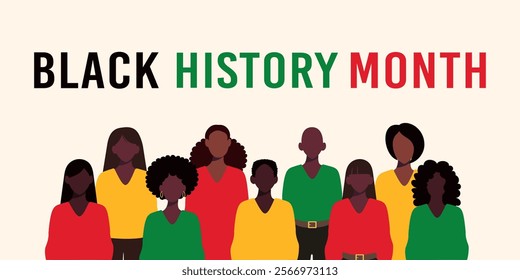 Black History Month is a time to celebrate the contributions of African Americans to American society. A group of people in various colors, including black, red, and yellow, sitting together