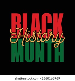 Black History Month typography vector illustration. African American History. Black history month Poster, card, banner, background. Celebrate in February. Red, green and yellow text logo.