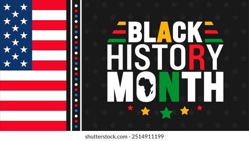 Black History Month usa flag background or banner design template is observed every year in October. Holiday concept. Template for card, poster, placard, template. eps 10
