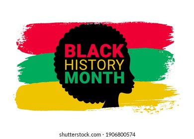 Black History Month. Vector African American History Design Element with African Woman, grunge flag background for poster, print, card, banner