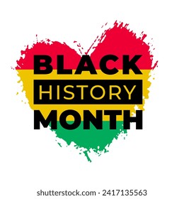 Black History Month. Vector African American History Design Element with grunge heart shape in flag colors for poster, print, card, banner, background.