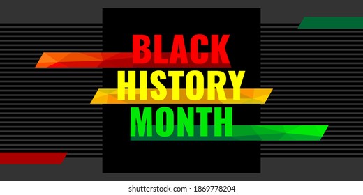 Black history month. Vector banner, poster, card for social media with the text Black history month. Black background flyer, abstract illustration for social media, card, poster, video.