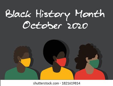 Black History Month vector with characters wearing face masks amid coronavirus pandemic 2020 