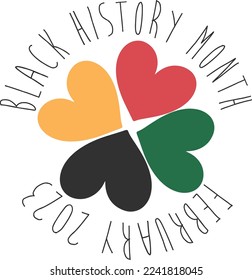 Black History Month Vector, Four Hearts 