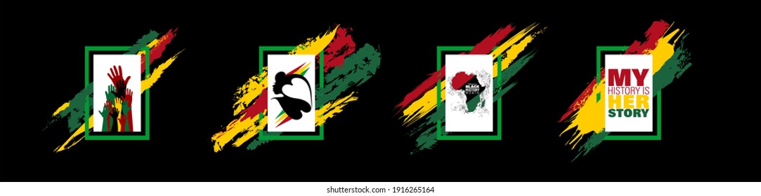 Black History Month vector illustration with grunge brush strokes on an isolated black background