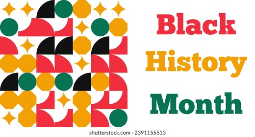 Mes de la historia negra. Cartel vectorial con TEXTO y decoración de patrones geométricos
