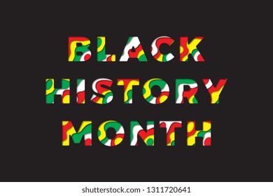 black history month vector template design illustration. paper cut layered text on black background