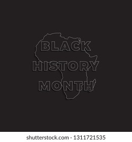 black history month vector template design illustration. paper cut realistic 3d black text and africa continent on black background
