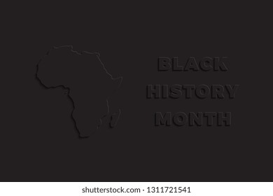 black history month vector template design illustration. paper cut realistic 3d black text and africa continent on black background