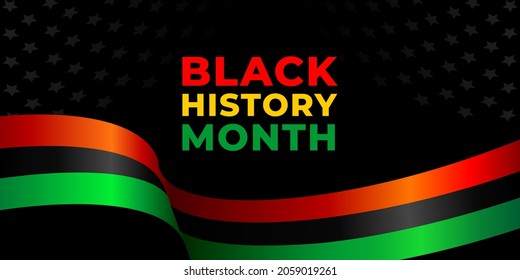 Black history month. Vector web banner, poster, card for social media, networks. Pan-African flag and the text of black history month on a black background with stars.