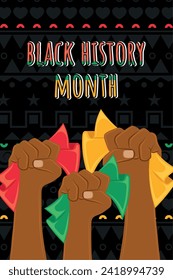 Black history month vertical poster Protest hand gesture Vector illustration