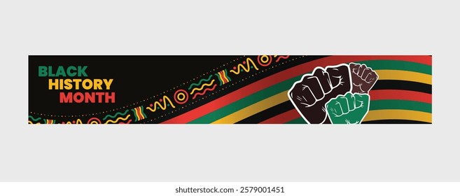 Black History Month web banner template, African American history celebration, February awareness celebration, with geometric pattern and hand fists, Juneteenth Independence Day