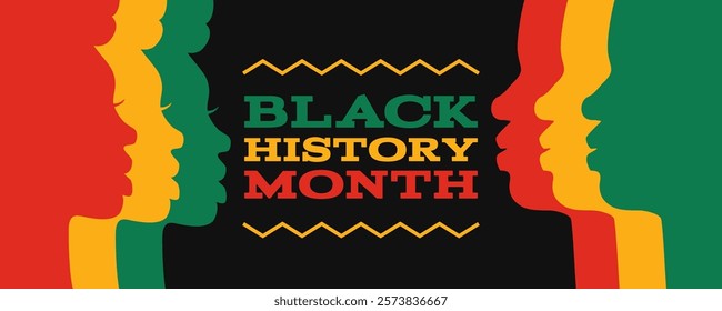 black history month women and men profiles sillhouettes african american culture banner  vector illustration