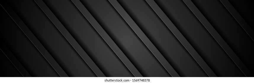Abstrakte schwarze Hightech-Streifen. Dunkle Technologie, geometrischer Hintergrund. Futuristisches Vektorbanner-Design