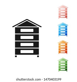 Black Hive for bees icon isolated on white background. Beehive symbol. Apiary and beekeeping. Sweet natural food. Set icons colorful. Vector Illustration