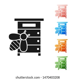 Black Hive for bees icon isolated on white background. Beehive symbol. Apiary and beekeeping. Sweet natural food. Set icons colorful. Vector Illustration