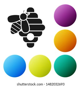 Black Hive for bees icon isolated on white background. Beehive symbol. Apiary and beekeeping. Sweet natural food. Set icons colorful circle buttons. Vector Illustration