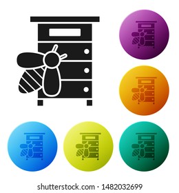 Black Hive for bees icon isolated on white background. Beehive symbol. Apiary and beekeeping. Sweet natural food. Set icons colorful circle buttons. Vector Illustration