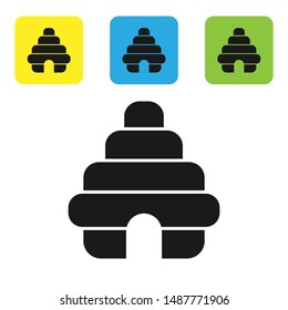 Black Hive for bees icon isolated on white background. Beehive symbol. Apiary and beekeeping. Sweet natural food. Set icons colorful square buttons. Vector Illustration