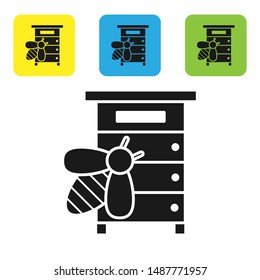 Black Hive for bees icon isolated on white background. Beehive symbol. Apiary and beekeeping. Sweet natural food. Set icons colorful square buttons. Vector Illustration