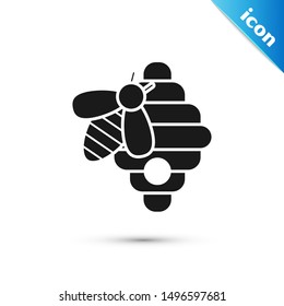 Black Hive for bees icon isolated on white background. Beehive symbol. Apiary and beekeeping. Sweet natural food.  Vector Illustration