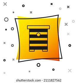 Black Hive for bees icon isolated on white background. Beehive symbol. Apiary and beekeeping. Sweet natural food. Yellow square button. Vector