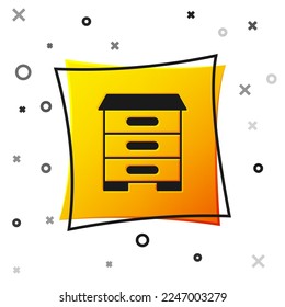 Black Hive for bees icon isolated on white background. Beehive symbol. Apiary and beekeeping. Sweet natural food. Yellow square button. Vector