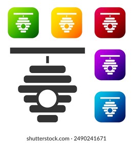 Black Hive for bees icon isolated on white background. Beehive symbol. Apiary and beekeeping. Sweet natural food. Set icons in color square buttons. Vector