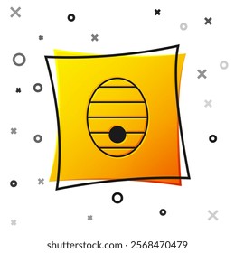 Black Hive for bees icon isolated on white background. Beehive symbol. Apiary and beekeeping. Sweet natural food. Yellow square button. Vector