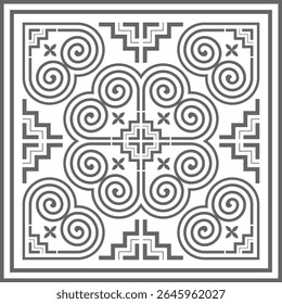 Black Hmong ethnic pattern, spiral pattern and heart pattern, printed fabric, wallpaper, background