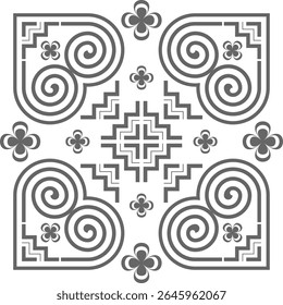 Black Hmong ethnic pattern, spiral pattern and heart pattern, printed fabric, wallpaper, background
