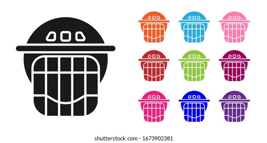 Black Hockey helmet icon isolated on white background. Set icons colorful. Vector Illustration