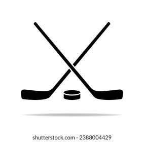 Black hockey icon. Hockey sticks with puck sign for sport design. vector