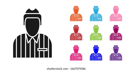 Black Hockey judge, referee, arbiter icon isolated on white background. Set icons colorful. Vector Illustration