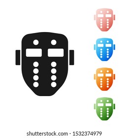 Black Hockey mask icon isolated on white background. Happy Halloween party. Set icons colorful. Vector Illustration