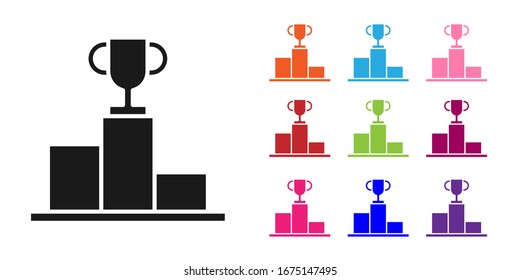 Black Hockey over sports winner podium icon isolated on white background. Set icons colorful. Vector Illustration