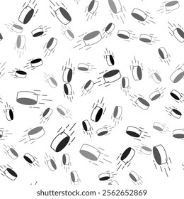 Black Hockey puck icon isolated seamless pattern on white background.  Vector