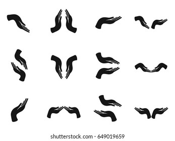 black holding hands icon set