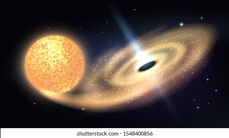 A black hole absorbs the sun, space, the death of a star in a black hole, gravity