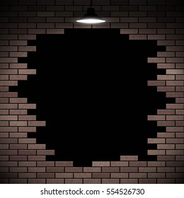 Black hole in the brick wall. Stock vector illustration.